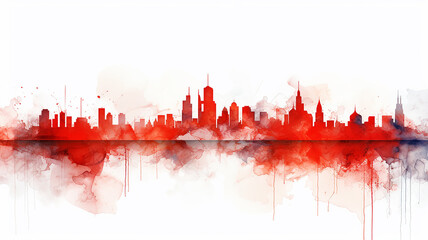 Obraz premium red silhouette of the city, illustration on a white background, cityline liquid paint, insulated print