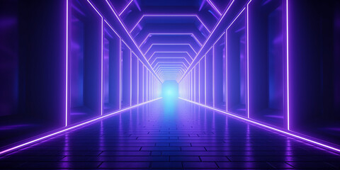 Neon tunnel cyberpunk light background concept 3d render