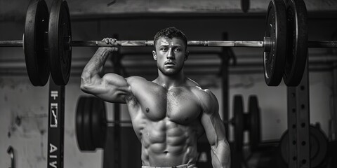Fototapeta na wymiar Weightlifting bodybuilder lifting heavy weight bar