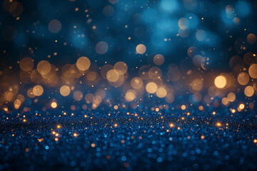 Abstract blue and golden bokeh lights background, suitable for festive or holiday concepts