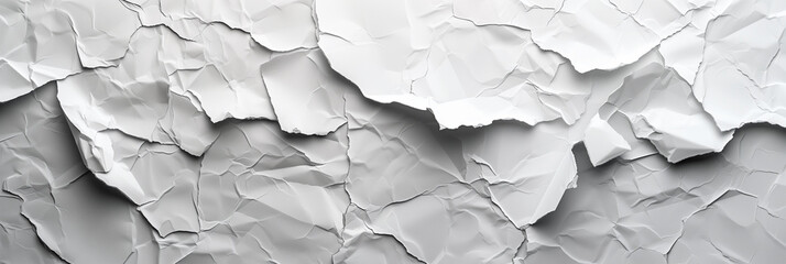 Black and white textured background showing a chaotic overlay of crumpled paper sheets, suitable for concepts of disorder, stress, or creative processes - obrazy, fototapety, plakaty