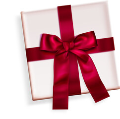 Realistic Gift Box with Red Ribbon