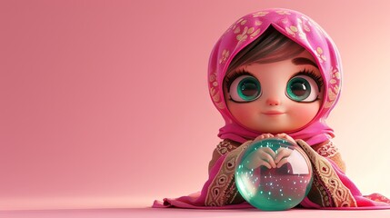 Psychic - fortune teller with crystal ball, cute and cartoony 3D modern animation style