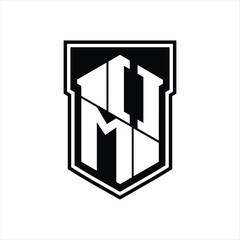 OM Logo monogram hexagon geometric up and down inside shield isolated style design template