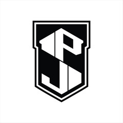 PJ Logo monogram hexagon geometric up and down inside shield isolated style design template