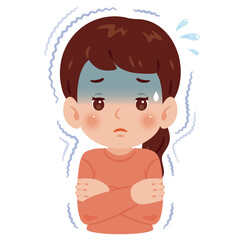 寒気で震える女性