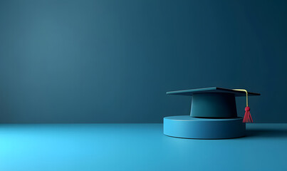 Education and graduation concept. Graduation Cap on blue background. There is an area for entering text about take course, educate or study. - Powered by Adobe