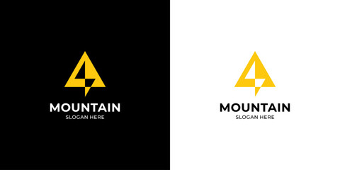 Simple peak mountain logo design inspiration. Abstract lightning letter A logo design template.