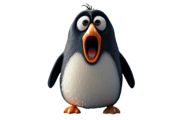 Shouting cartoon penguin with an open mouth