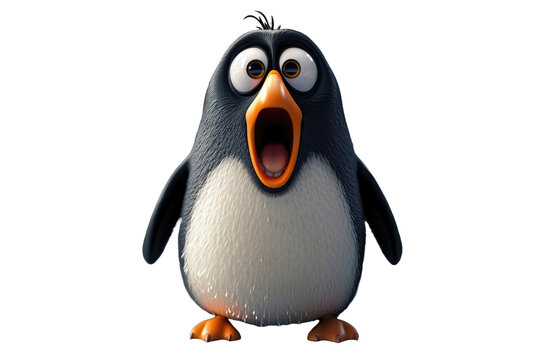 Shouting cartoon penguin with an open mouth