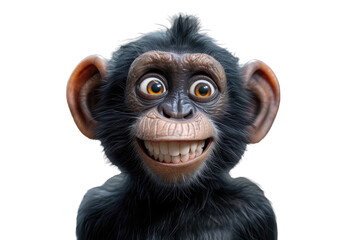 Animated chimpanzee with a wide grin and sparkling eyes.