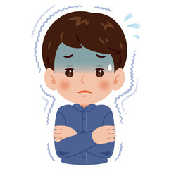 寒気で震える男性