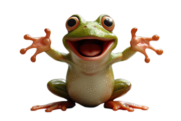 Green tree frog with a wide smile, isolated on black.