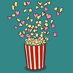 Illustration vector design of popcorn with love energy fly in the air 