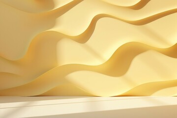 Fototapeta na wymiar 3D風抽象背景。クリームイエローの曲線的な壁と床がある空間