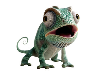 Fototapeta premium Green chameleon with wide eyes and open mouth