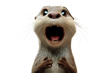 Astonished otter standing with a wide-open mouth