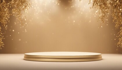 Podium background product 3D gold cosmetic platform nature beige display advertising backdrop studio