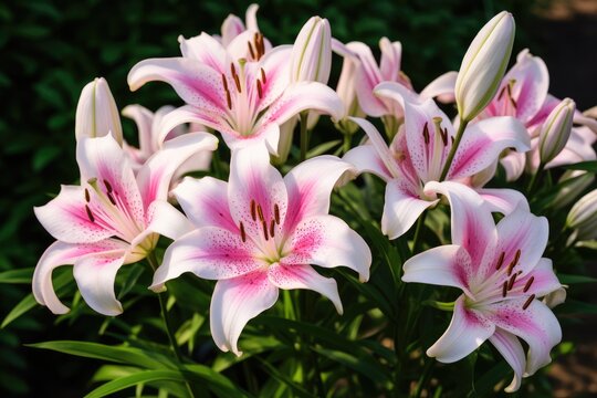 Closeup Plant pink lily gardening white beauty nature flower green blossom blooming summer floral summer season nanture concept