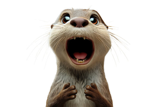 Astonished otter standing with a wide-open mouth