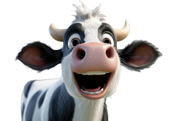 Close-up of a happy cow with a big smile