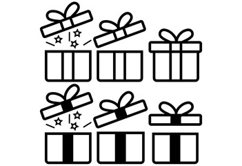 Set collection gift box icon set in line style. Surprising gift box, Gift wrapping simple black style symbol sign for apps and website, vector illustration.