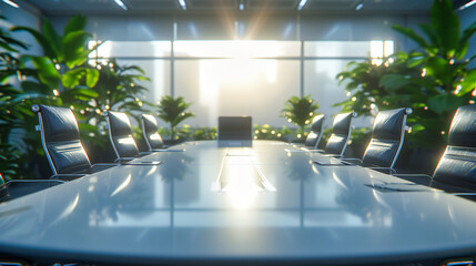 Elegant and modern conference room, featuring a spacious and professional interior design in a...