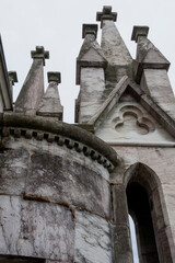 Fototapeta na wymiar Rooftop stone towers of Saint Pierre Cathedral in Geneva, Switzerland