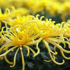 An unusual chrysanthemum with long yellow and pink petals