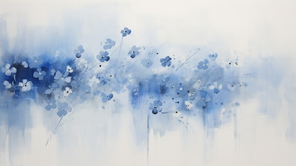 artistic background delicate white and blue flowers on light, paint art canvas, surface copy space abstract background