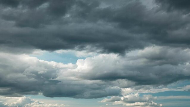 Clouds moving time lapse. Dark stormy clouds covering the whole sky