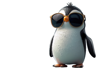 Charming penguin with brown sunglasses, standing.