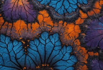 a purple, blue and orange abstract pattern on black