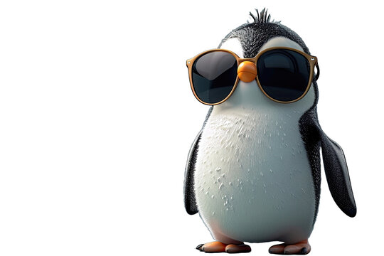 Charming penguin with brown sunglasses, standing.