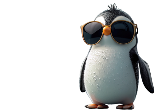 Charming penguin with brown sunglasses, standing.