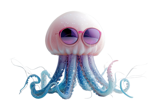 Jellyfish with pink sunglasses isolated