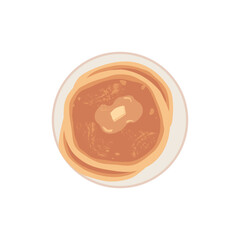 Top view of pancakes with melting butter, flat vector illustration isolated.