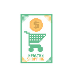 illustration of a green basket and gold coins as a symbol of health in shopping