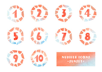 Set of number Icons drawn in watercolor