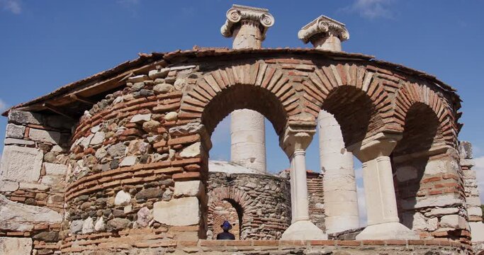 Pillars behind an ancient building in the Temple of Artemis in Sardis.