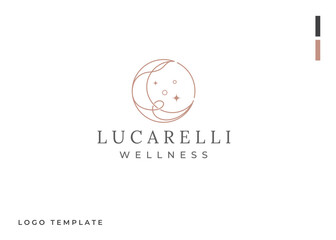 Crescent moon leaf logo design template flat vector