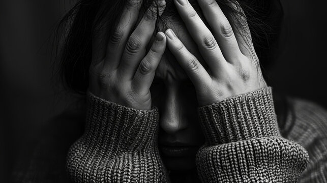 person covering their face with both hands