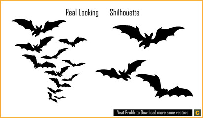 set of halloween bats Bat shilhouette flock of bats