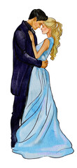 Bride and Groom Watercolor Wedding Illustration - 729090975