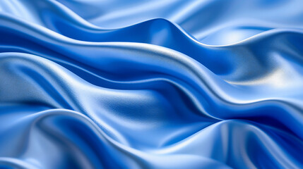 Textured and smooth blue satin fabric, creating a backdrop of soft waves and elegant shiny...