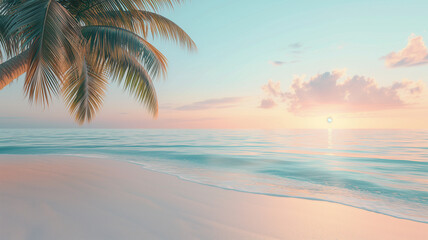Fototapeta na wymiar Minimalist Tropical Beach Sunrise in Soft Pastel Colors