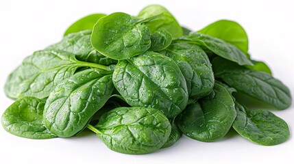 Fototapeta premium A cluster of verdant spinach leaves against a white backdrop.