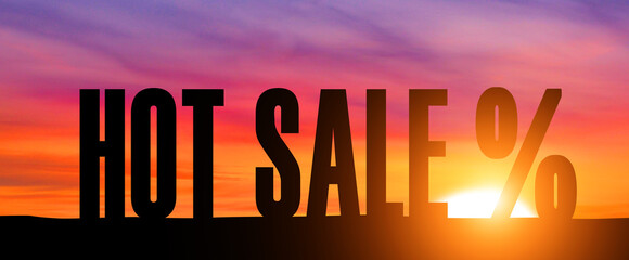 Silhouette of sale on sunset background. 3d illustration