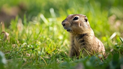 Naklejka na ściany i meble Russian grassland hosts the Mountain Caucasian Gopher, also known as Spermophilus musicus.