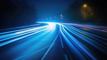 Photo sur Plexiglas Autoroute dans la nuit blue car lights at night. long exposure